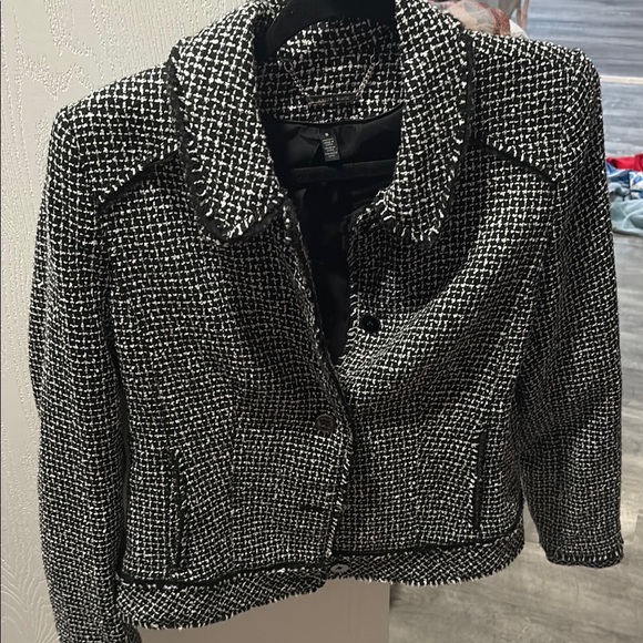 White House Black Market Black and White Blazer Tailored Tweed - Picture 1 of 3